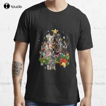 Austrālijas Liellopu Suns Ziemassvētku Suņi Koku Gaismas T-Krekls Mens Īsām Piedurknēm Krekls Pasūtījuma Aldult Pusaudžu Unisex Xs-5Xl Dāvanu 0