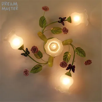 Eiropas stila bērnu guļamistaba griestu lustras apgaismojums, rozā rožu dekoratīvās zaļā spīdumi lampas meitenītes istabu, 4 7 home gaismas 3