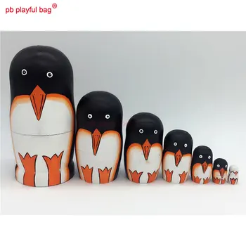 PB Jautrs soma Septiņas slāni Pingvīns krievu lelles krāsotas roku darbs, koka rotaļlietas komplekti pāris dzimšanas dienas dāvanas, mājas apdare HG46 0