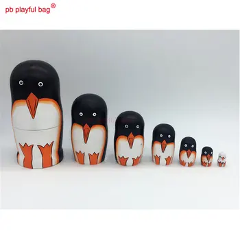PB Jautrs soma Septiņas slāni Pingvīns krievu lelles krāsotas roku darbs, koka rotaļlietas komplekti pāris dzimšanas dienas dāvanas, mājas apdare HG46 1