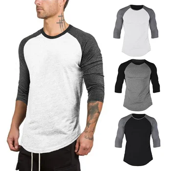 2022 Jaunu Modes Hip hop T Krekls Mens O-veida Kakla Slim Darbojas T-krekls Reglāns Jersey Krekli Rudens Gadījuma Kokvilnas 3/4 Piedurknēm Tshirt