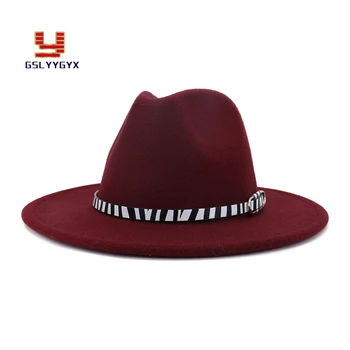 Jauno Modes Karstā Pārdodam Augstas Kvalitātes Vilnas Filcs Fedora Cepuri Džeza Panama Fall Winter Platām Malām Baznīca Top Cepure, Cepures 0