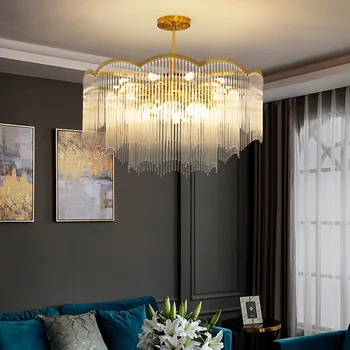 Mūsdienu kristāla stikla led lustras vienkārši viesistaba guļamistaba ēdamistaba gaismas luksusa dizaineru zelta lustra, Lustras