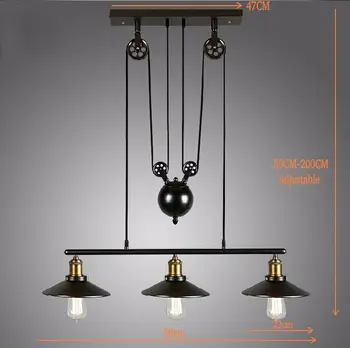 Griestu Lampas Vintage Amerikāņu Valsts Bēniņi Edison Riteņu Gaismas Pacelšanas Gaismas Rūpniecības Trīsi Gaismas Regulējams Lampu Bāra Dekori 0