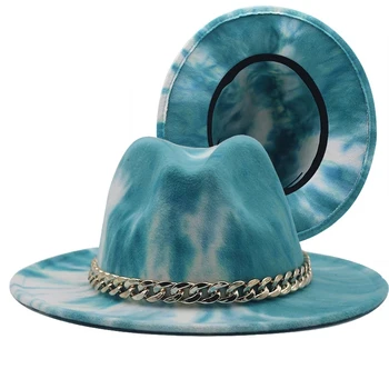 Plaša Malām Top Džeza Hat, Fedora Cepures Ar Ķēdes Eiropas American Imitācija Vilnas Katliņš Cepures Sievietēm, Vīriešiem, Ziemā, Rudenī, Vintage 0