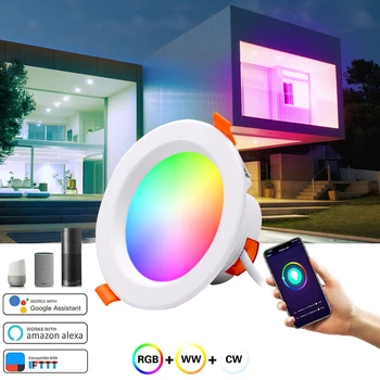 15W Smart LED Downlight RGB Padziļinājumā Kārtā Uzmanības centrā 85.V-265V Smart Home Tuya WiFi Regulējamas, Griestu Apgaismojums, ar Alexa/Google