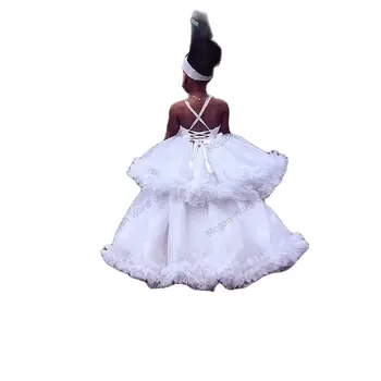 Princese Puķu Meiteņu Kleitas, Kāzu Dārgakmens Kakla 3D Ziedu Bērni Grezna Kleita Bumbu Kleita Toddler Komūniju Kleitas 1
