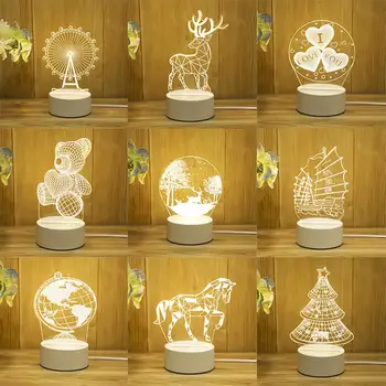 4W Akrila USB Nakts Gaisma 3D Led Galda Lampa Enerģijas Taupīšanas Mājas Apdare Lampas Brīvdienu Radošās Dāvanas