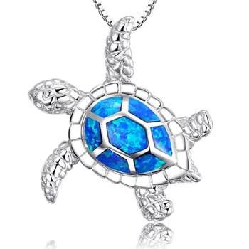 VENTFILLE 100% 925 Silver Opal Blue Sea Turtle Kuloni, Kaklarotas Sievietēm Meitene Dzīvnieku Kāzu Okeāna Pludmales Rotaslietas Dropship 0
