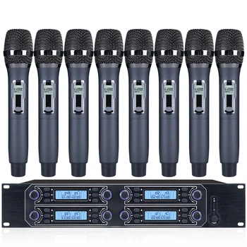 Profesionālās UHF bezvadu mikrofons, 8-kanālu rokas mikrofons Karaoke mikrofons, Baznīcu, brīvdabas skatuves, mikrofonu bezvadu 0