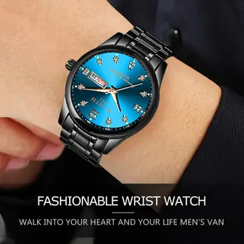 Vīriešu Kalendāra Nedēļu Skatīties WLISTH Full Tērauda Kvarca Cilvēks Pulkstenis Ikdienas Biznesa Gaismas Vīriešu rokas pulksteņi Montre Homme 0