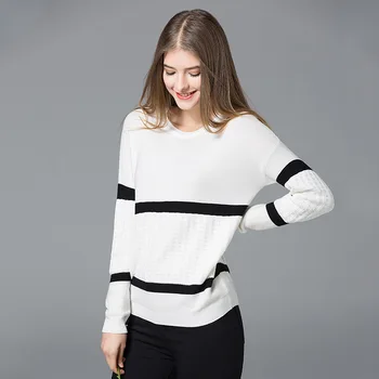 balts svītrains džemperis sievietēm, adīti džemperi sieviete lielgabarīta ilgi modes 2019. gada pavasara rudens plus liela izmēra Džemperis plānas sexy 0