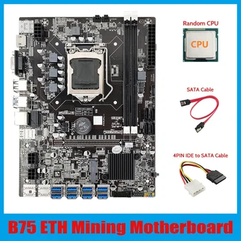 B75 ETH Ieguves Mātesplati 8XPCIE USB Adapteris+CPU+4PIN IDE Uz SATA Kabelis+SATA Kabeli LGA1155 B75 USB Miner Mātesplati