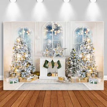 Bokeh Ziemassvētku Fona Ziemsvētki Koks Balts Kamīns Fotogrāfija Photoshoot Bērniem, Ģimenes Portreta Fona, Foto Aksesuārus, Studio