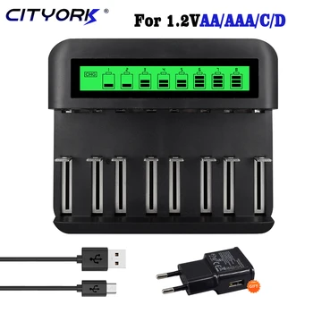 CITYORK 8 Slots Saprātīga Ātri LCD Indikators USB Akumulatora Lādētājs 1.2 V AA AAA C D Izmēra Ni-MH, Ni-Cd Akumulatori 0