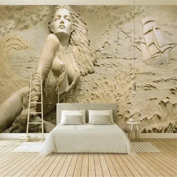 Milofi custom tapetes sienu Eiropas zelta 3D reljefa piejūras sexy skaistuma fona sienas sienas