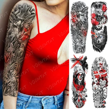 Lielu Roku Piedurknēm Tetovējums Sarkans Tauriņš Rožu Klauns Ūdensnecaurlaidīgus Pagaidu Tatto Uzlīmes Eņģelis Lilija Lauva Body Art Pilna Viltus Tetovējums