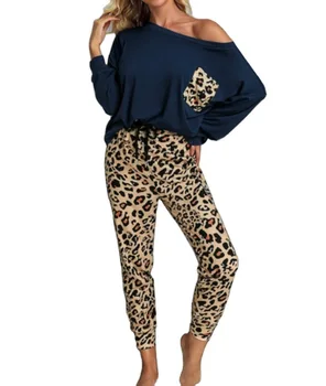 AyLosi Tracksuit Sievietes Divas Gabals, kas Leopards Drukāt O-veida kakla Topi un Bikses Uzvalki Lounge Valkāt Skriešanas Sporta Tērpiem, Ropa Mujer 0