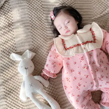Korejiešu Stila Apģērbu Kokvilnas polsterējumu Drēbes Meitenei Bērnu Onesie Ziemas Sabiezējumu Ziedu Kokvilnas polsterējumu Drēbes, Retro Stila Jaundzimušie