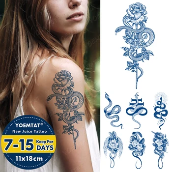 Tonējoša Sula, Kas Ilgst Tintes Ūdensnecaurlaidīgus Pagaidu Tetovējumu Uzlīmes Čūska Rožu Genipin Augu Tetovējumi Sievietēm Body Art Viltus Tatto