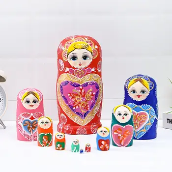 10 Gabali Jauki krievijas Ligzdošanas Lelle Tradicionālo Roku darbs Bērniem Rotaļlietas Dzimšanas dienā 0