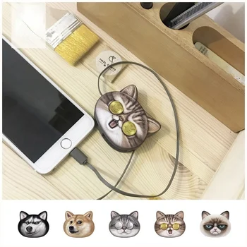 Cute Mobilā Tālruņa Bagāžnieka Datu Kabeli, kas Piemērots IPhone, Android Kaķis Galvu Suņu Galvas USB Dāvanu Divi-in-one Uzlādes Kabelis 0
