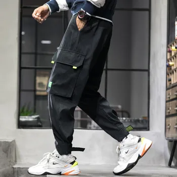 2022. gada Pavasara Rudens Kravas Bikses Lielgabarīta Zaudēt Streetwear Hip Hop Kravas Vīriešu Harajuku Melnu Zīmuli Bikses 0