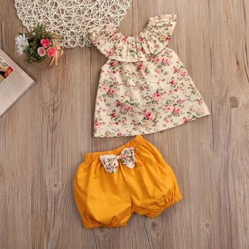 2GAB Tērpiem Toddler Bērnu Apģērbu Komplekts Vasaras Jaundzimušais Meitene Drēbes, Ziedu Tvertnes Augšpusē +priekšgala mezgls Šorti DR07