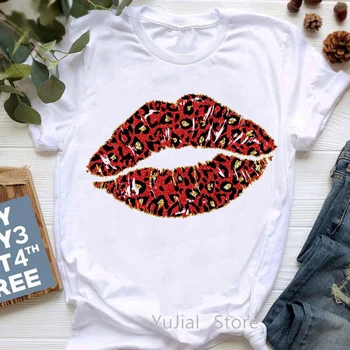 Sexy Leopard Rozā Lūpu Drukāt Tshirt Sieviešu Apģērbu 2021 Smieklīgi T-Krekls Femme Vasaras Modes T Krekls Sieviešu White Gadījuma, Topi, T-Veida 0