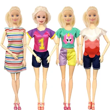 Svītraina Kleita Bumbu Jersey Gadījuma T-Krekls Puse Modes Piemērots Kokteilis Katru Dienu Ikdienas Apģērba Piederumi Barbies Drēbes