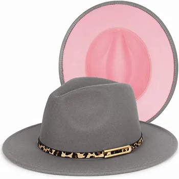 Pelēka Rozā Daudzām Sievietēm Vilnas Filcs, Fedora Cepuri Vienkārši Unisex Kokvilnas Poliestera Platām Malām Vīriešiem Fedora Panamas Cepures