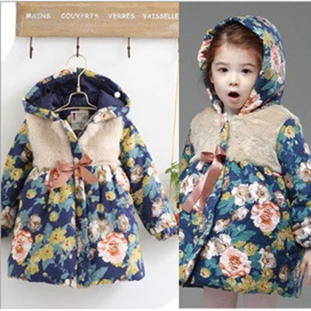 Karstā Pārdošanas 2018 Jauna Rudens Ziemas Meiteņu Korejiešu Bērnu Apģērbu, Vilnas Jakas Ziemassvētki Bērniem Drukāt Puķu Bērnu Biezs, Silts Kažoks Hoodied