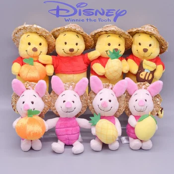 Disney Vinnijs Pūks Cūciņa Pastorālo Salmu Cepure Ar Augļu Sērijas Plīša Rotaļlieta Kulons Gudrs Soma Kulons Mīkstās Bērnu Rotaļlietas 0