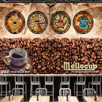 Pasūtījuma Retro Kafijas Pupiņu Tapetes, Rūpniecības Dekoru Murals Restorāni Kafejnīca, Kafijas Veikals Fona Tapešu Papel De Parede 0