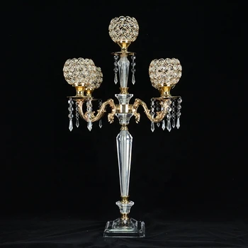 10pcs Kāzu dekorēšana gold crystal svece īpašnieks/5 rokas garš zelta kristāla svečturi candestick centerpieces kāzu 1372