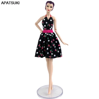 Melns Polka Lauku Ziedu Kleita Barbie Lelle Drēbes Tērpiem Puse Kleita Drēbes Par Barbie Leļļu Namiņš Lelles, Aksesuāri