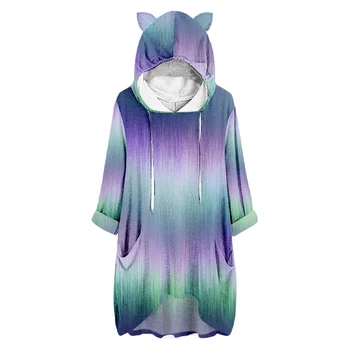 Sieviešu Slīpums Drukāšanas pelēkā vārna Zaudēt Modes Pusi Piedurknēm Gadījuma Modes Sievietēm, Kaķis Ausis sporta Krekls Hoodies 0