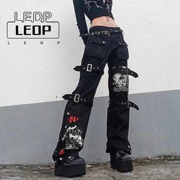 LEDP Y2k Džinsi Techwear Hipiju Baggy Bikses Akadēmiskā Tumšs Apģērbs Sieviešu Goth, Punk Melnās Džinsa Pantalones Kravas Bikses Sievietēm 0