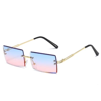 Modes bez apmales Brilles Jaunā Sieviešu Mazs Taisnstūris, Saules brilles Toņos Metāla Sunglass Brilles UV400 0